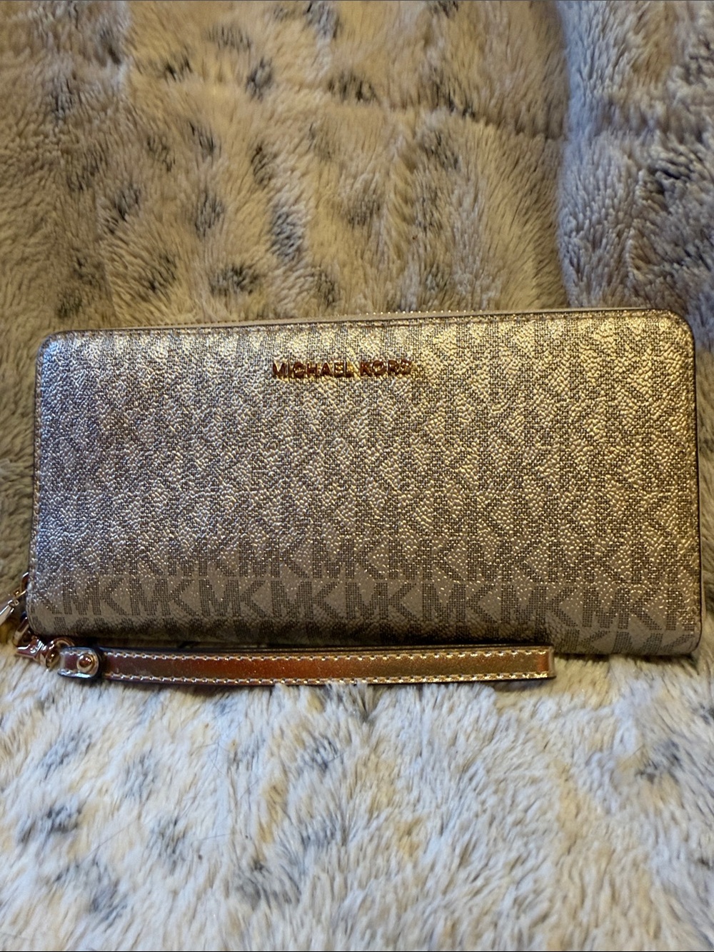 Michael Kors Gold Metallic MK Signature Zip Wristlet